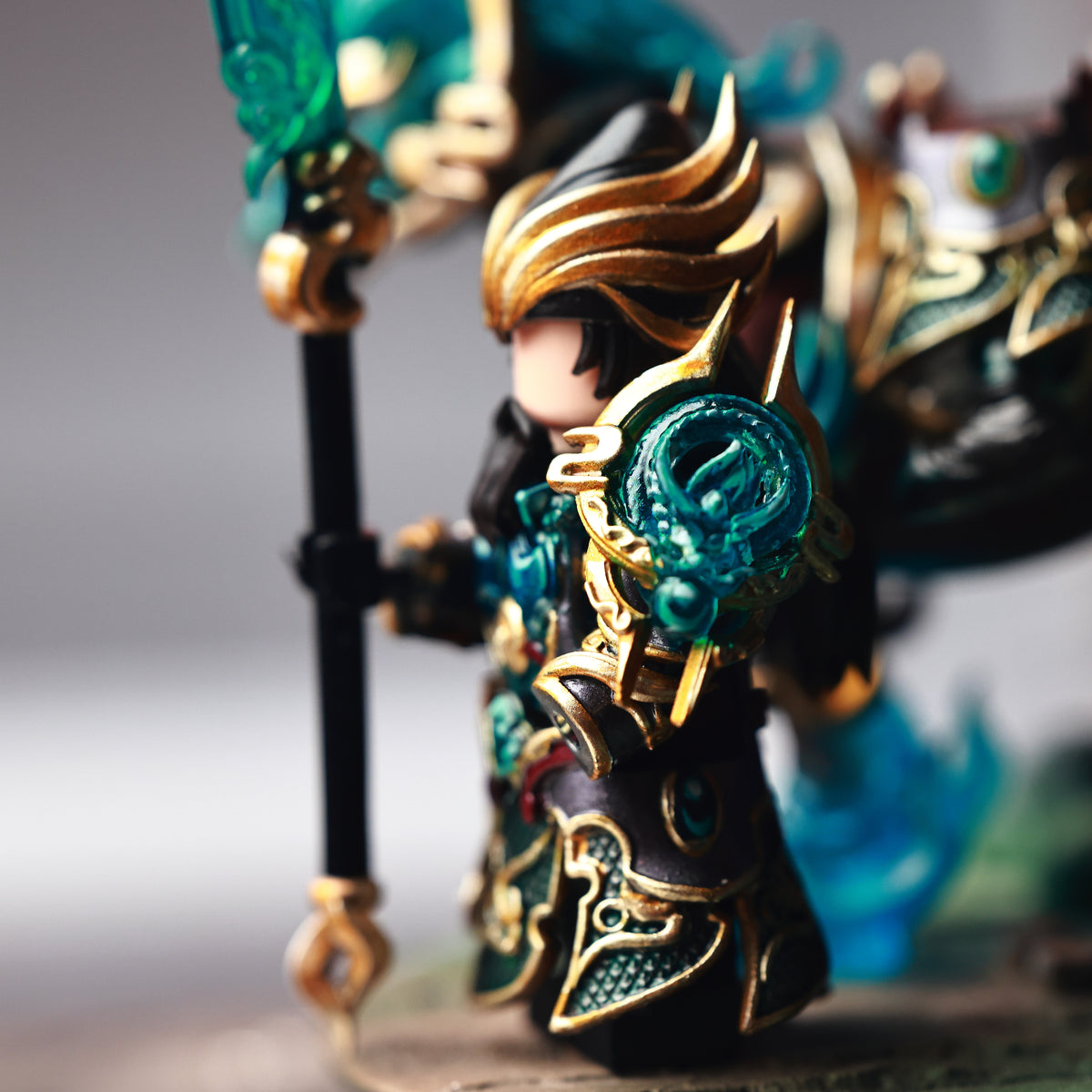 Guan Yu & Armored Warhorse Set — 48mm Hand-Painted Imperial Jade Resin Statuette