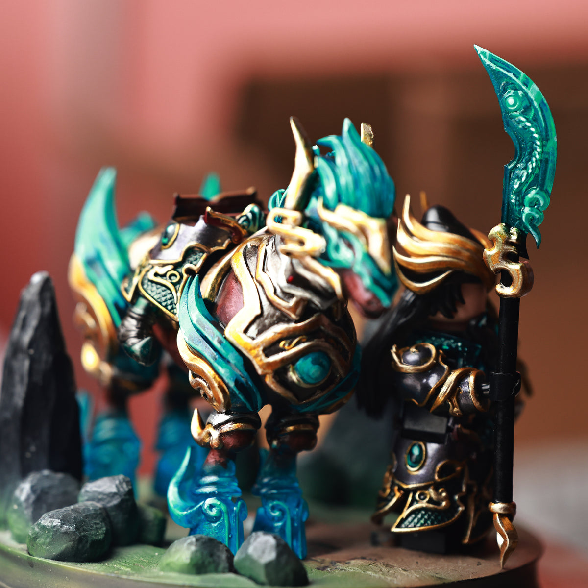 Guan Yu & Armored Warhorse Set — 48mm Hand-Painted Imperial Jade Resin Statuette