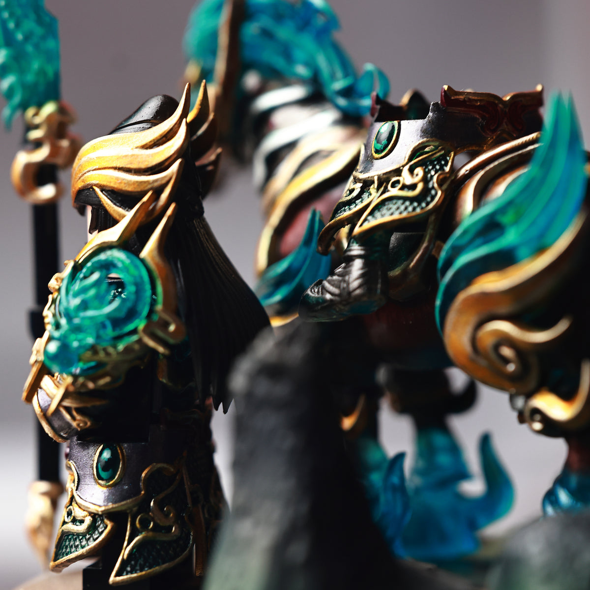 Guan Yu & Armored Warhorse Set — 48mm Hand-Painted Imperial Jade Resin Statuette
